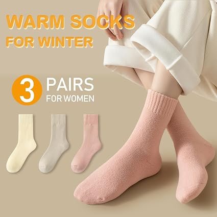 Women's Warm Winter Crew Socks 3 Pairs Soft Cozy Casual Knit Socks