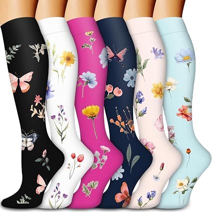Women's Floral Knee High Socks 6 Pairs Colorful Stretch Sports Socks for Casual and Active Wear