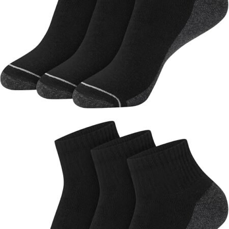 Women's Black Ankle Crew Socks 6 Pairs Cushioned Heel Toe Everyday Sports Socks