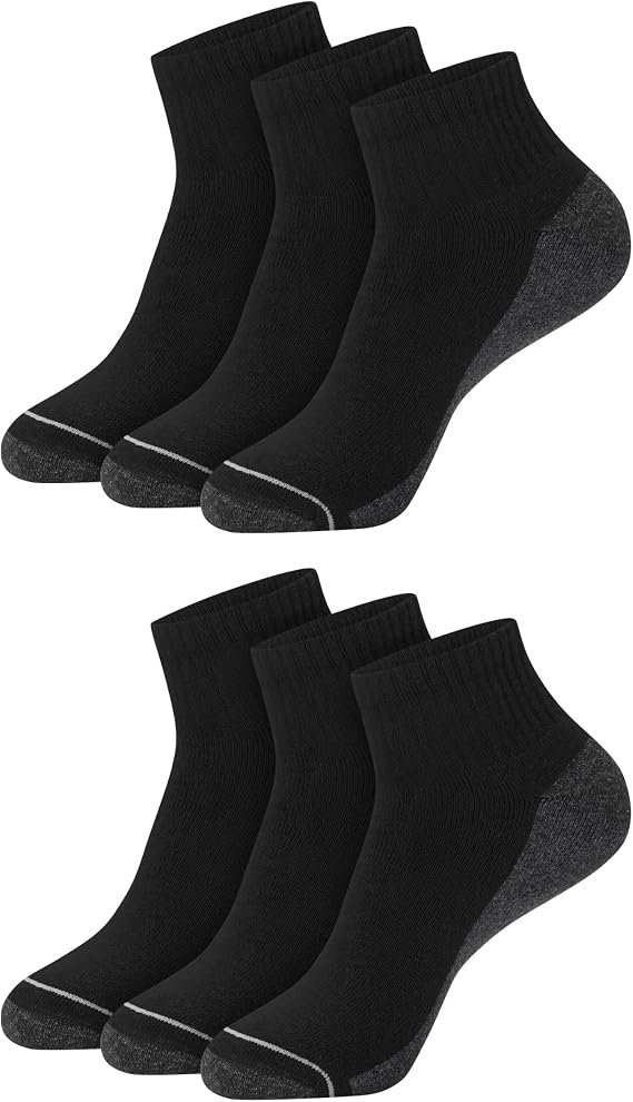 Women's Black Ankle Crew Socks 6 Pairs Cushioned Heel Toe Everyday Sports Socks