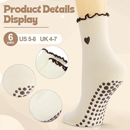 Women's Non Slip Grip Socks 6 Pairs Cozy Ankle Socks with Anti-Skid Sole