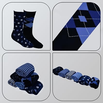 Men's Patterned Dress Socks 6 Pairs Soft Stretch Business Casual Socks for Office and Formal Wear