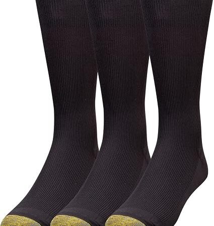 Men's Dress Socks 3 Pairs Ribbed Black Business Casual Socks for Work and Formal Wear