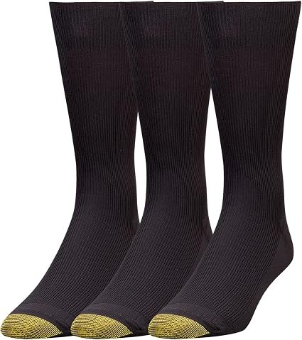Men's Dress Socks 3 Pairs Ribbed Black Business Casual Socks for Work and Formal Wear