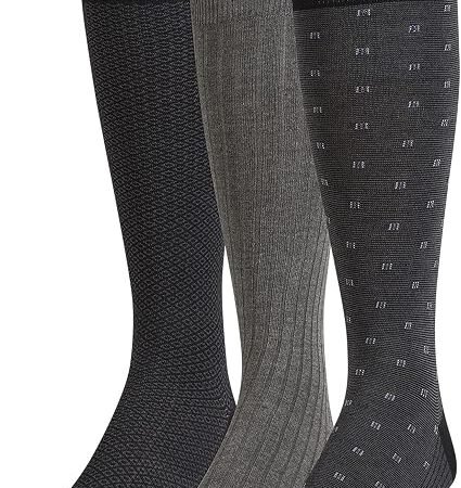 Men's Dress Socks 3 Pairs Black Gray Brown Business Casual Socks with Classic Patterns
