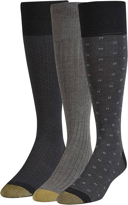 Men's Dress Socks 3 Pairs Black Gray Brown Business Casual Socks with Classic Patterns