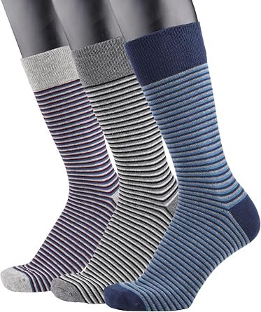 Men's Striped Dress Socks 3 Pairs Classic Patterned Business Socks for Office Work and Casual Wear
