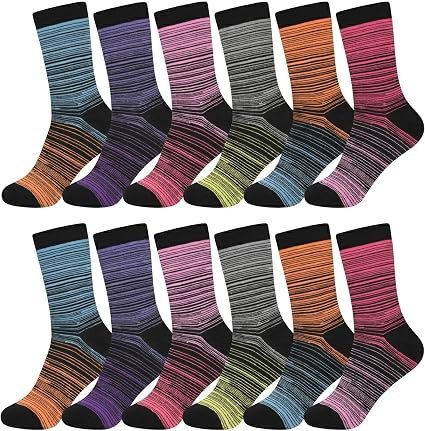 Women's Colorful Striped Crew Socks 12 Pairs Soft Stretch Athletic Casual Socks for Sports Fitness and Daily Wear